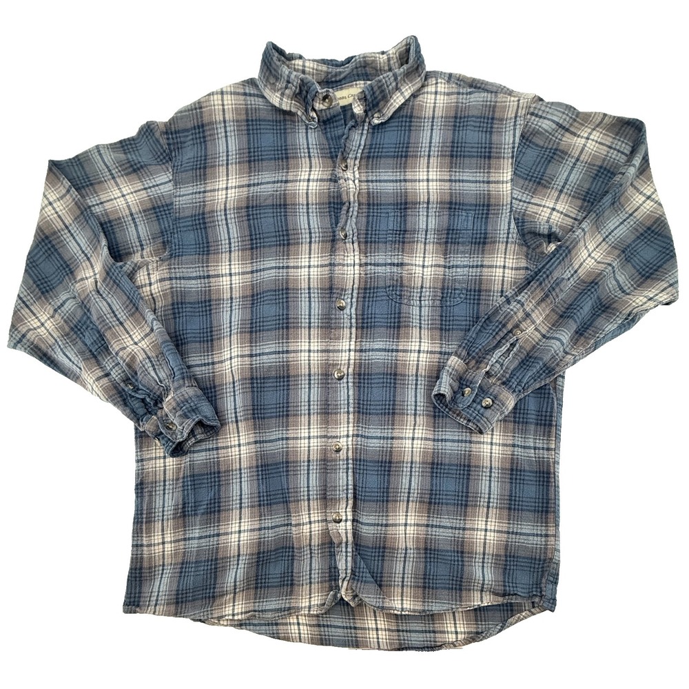 Hobbs Creek Mens XL Plaid Flannel Shirt Blue Brown Button Up Outdoor Work Casual